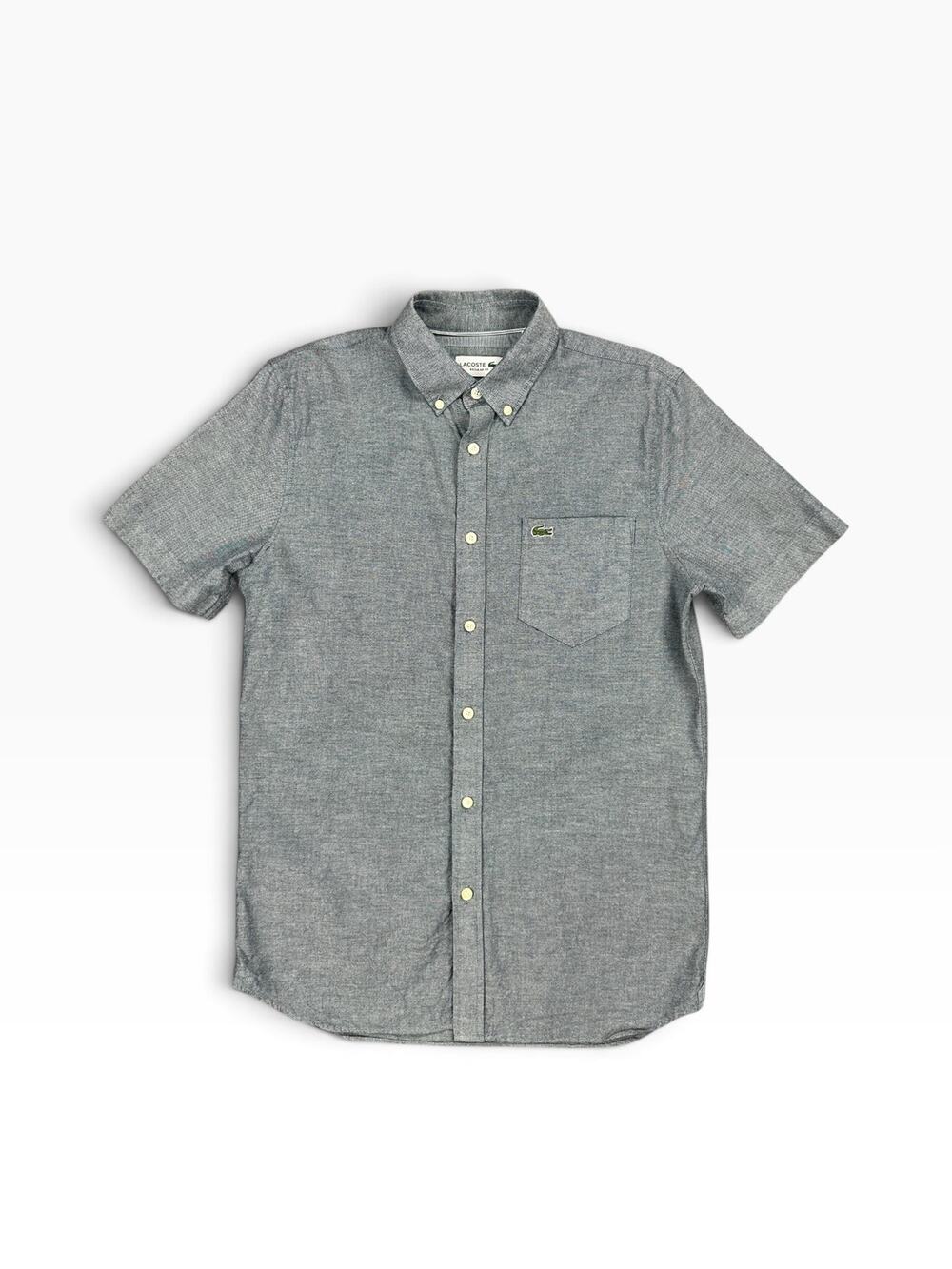 Lacoste Regular Fit Oxford Cotton Short Sleeve Shirt Navy — Size Small
